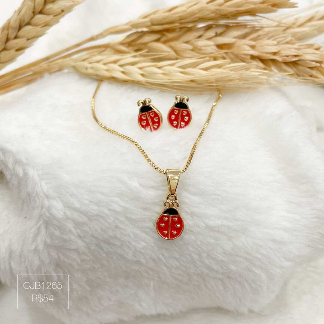 Conjunto Infantil Joaninha Esmaltado Dourado